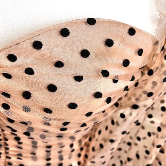 Majorelle Revolve mini dress polka dot black nude ruching size small - Picture 3 of 12